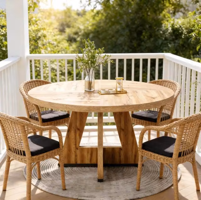 Tavolo da Pranzo Rotondo in Legno Stile Country, Diametro 120 cm, Senza Sedie