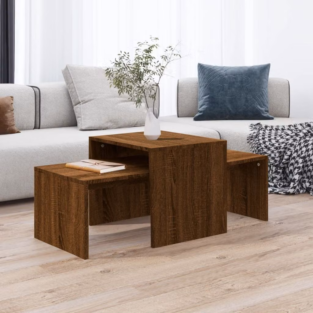 The Living Store set di tavolini da caffè look rovere marrone 100x48x40 cm materiale a base di legno