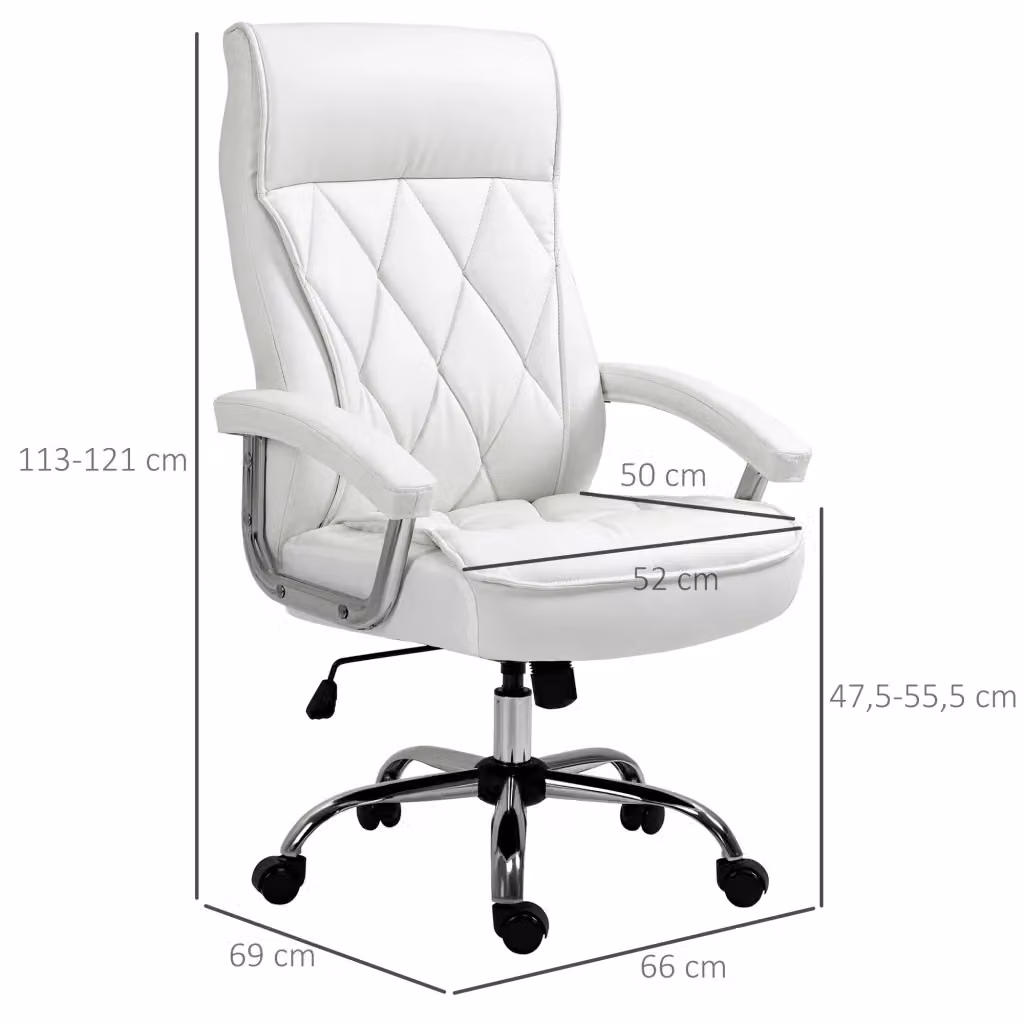 Sedia da ufficio ergonomica WISHDOR in similpelle bianca con poggiatesta, braccioli e ruote girevoli 360 L: 69 cm, P: 66 cm, H: 121 cm – 2