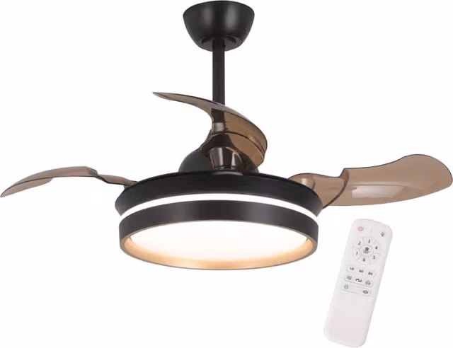 LÚZETE Ventilatore da soffitto Cascade con luce LED da 24W, motore DC, nero e oro, con telecomando – 1