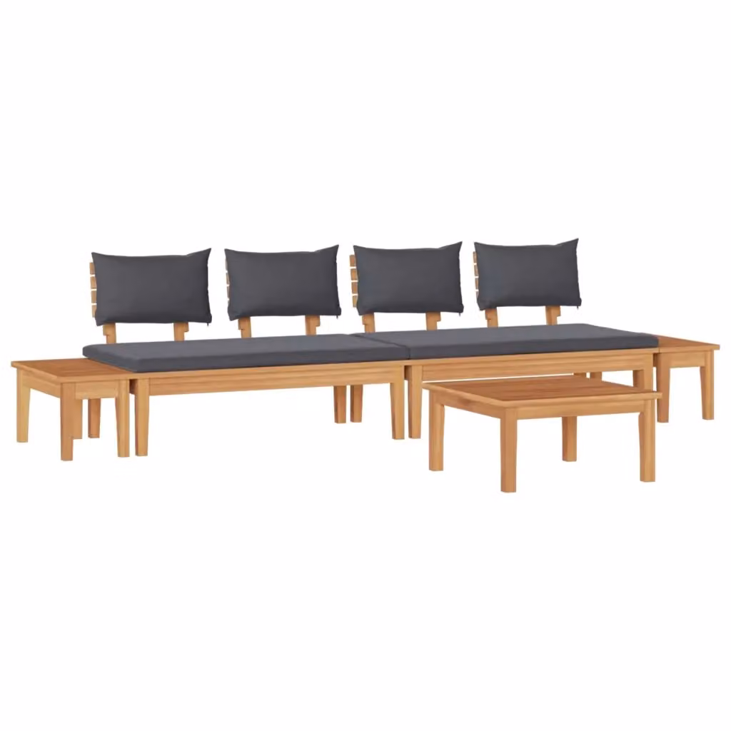 vidaXL Set Divano da Giardino a L in Legno di Teak con Cuscini Marrone e Grigio 5 pz – 2