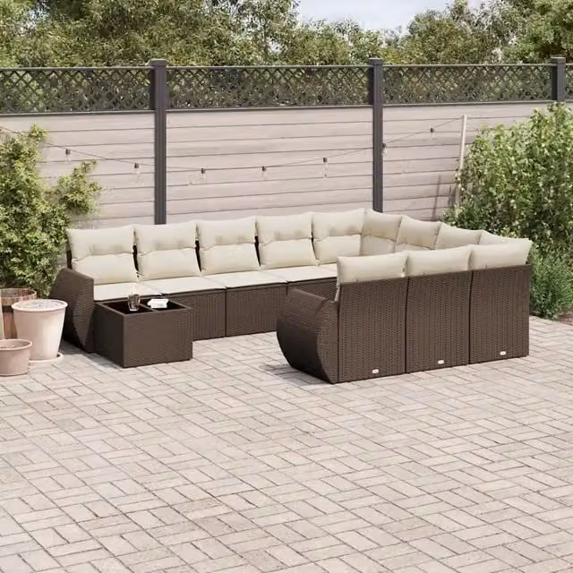 Set Divani da Giardino 11 pz con Cuscini Polyrattan Marrone 3221932