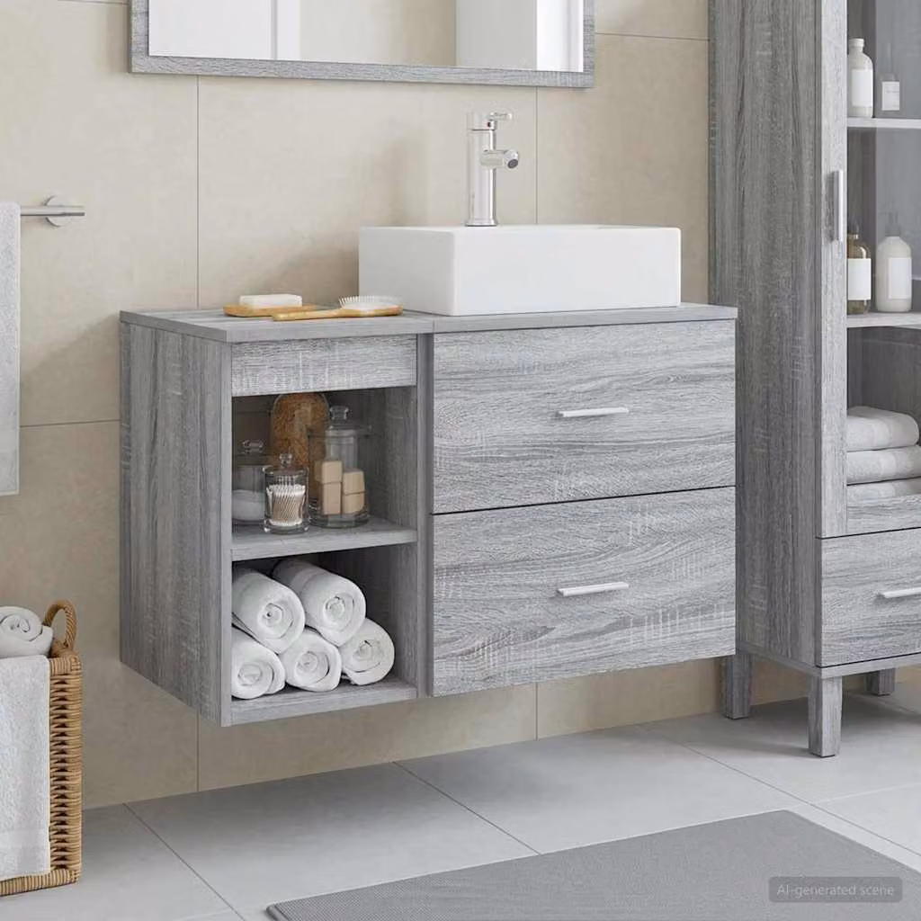 Set di mobili per il bagno moderno vidaXL composto da mobile lavabo e pensile a parete in colore grigio
