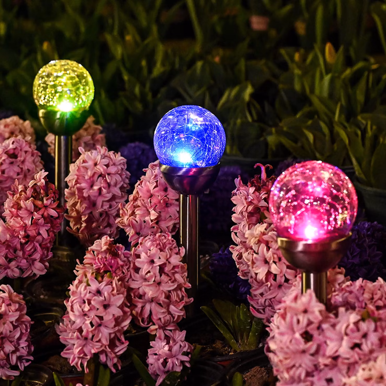 Luci solari GIGALUMI per esterni, set da 3 pezzi, decorazioni natalizie solari, sfere di vetro effetto "vetro crepato", luci solari per il giardino, luci colorate per esterni, ideali per vialetti, terrazze e cortili – colore bianco