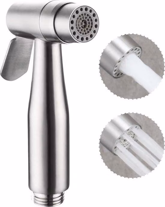 Unyqoos® Handbidet-Spray: ugello spray per bidet portatile, realizzato in acciaio inossidabile (SUS304), per una pulizia delicata, con controllo semplice del flusso e della pressione dell'acqua, e senza perdite