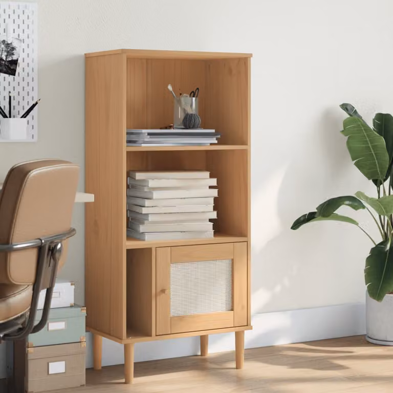 Credenza vidaXL SENJA in legno di pino con aspetto rattan marrone, L: 60 cm, P: 35 cm, H: 130 cm