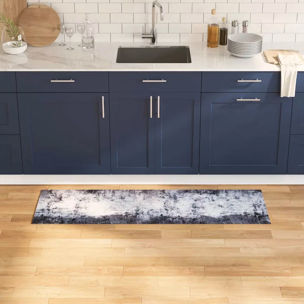 vidaXL Tappeto da Cucina Moderno in Viscosa Grigio, Lavabile e Antiscivolo, L: 150 cm, P: 45 cm