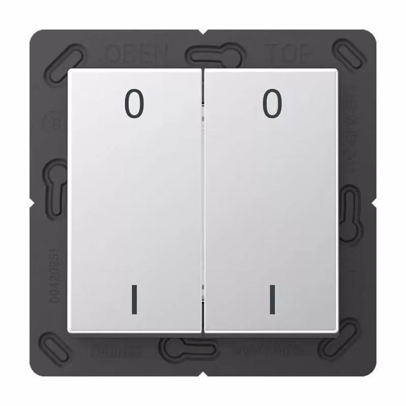 Jung ENOA595-01AL Trasmettitore da parete wireless EnOcean con simboli 0 I, alluminio