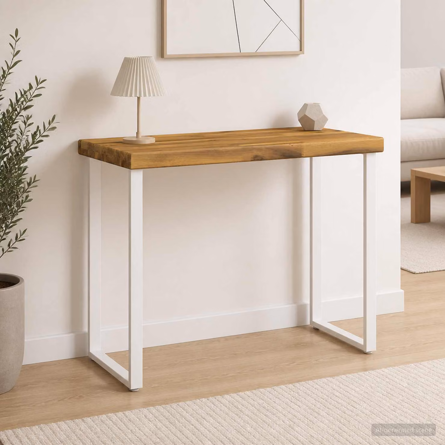 Piano del tavolo rettangolare in legno di acacia vidaXL con bordo naturale, marrone e bianco, L: 60 cm, P: 20 cm, H: 3,2 cm