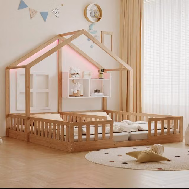 letto per bambini in legno massello e mdf colore legno naturale 188 x 204 cm