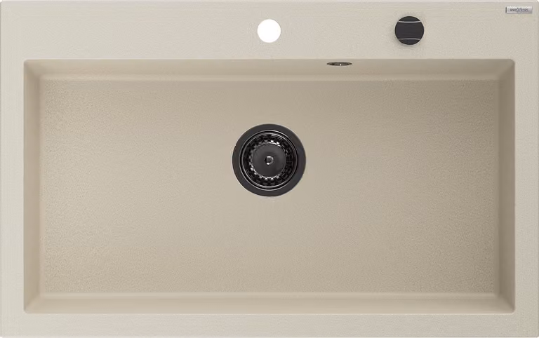 Mexen Elix lavello da cucina in granito 1 vasca 800 x 500 mm, beige, sifone nero - 6527801005-69-B