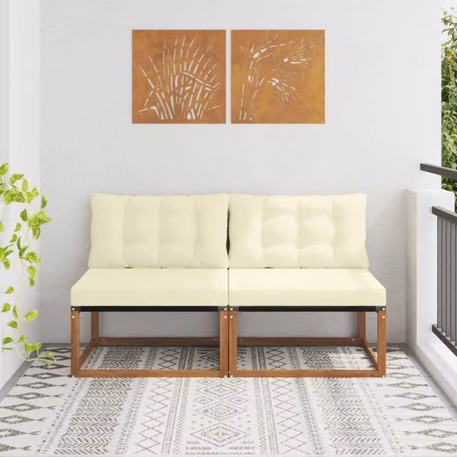 Set di 2 divani da esterno a 2 posti vidaXL in legno di acacia massello con cuscini beige e tessuto textilene – 1