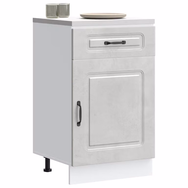 Base da cucina moderna vidaXL Kalmar Grigio Cemento in legno e MDF con ante a battente e cassetti L/P/H: 46,0 x 50,0 x 81,5 cm