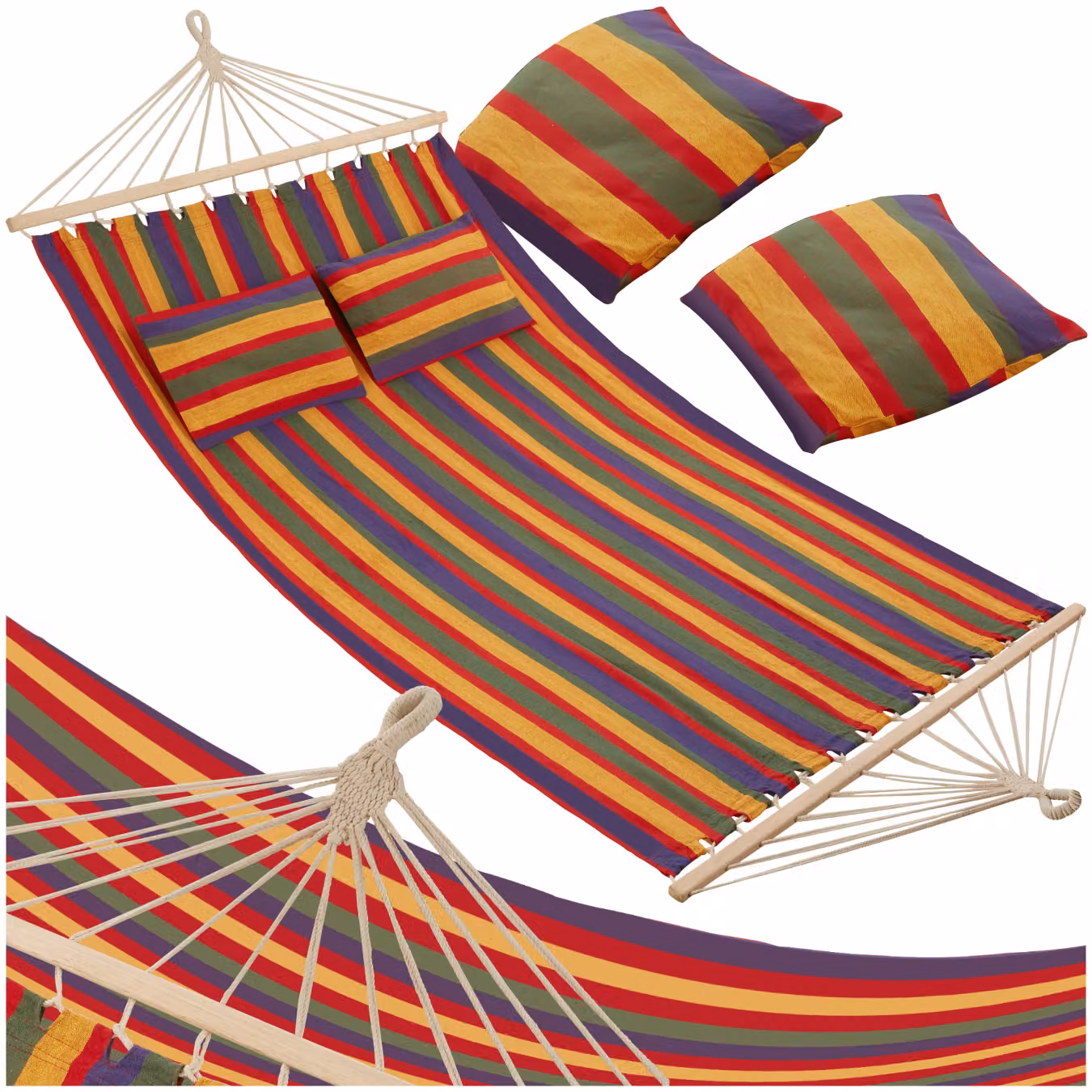 Amaca Eden TecTake in legno di betulla con strisce multicolore e cuscini inclusi – 1