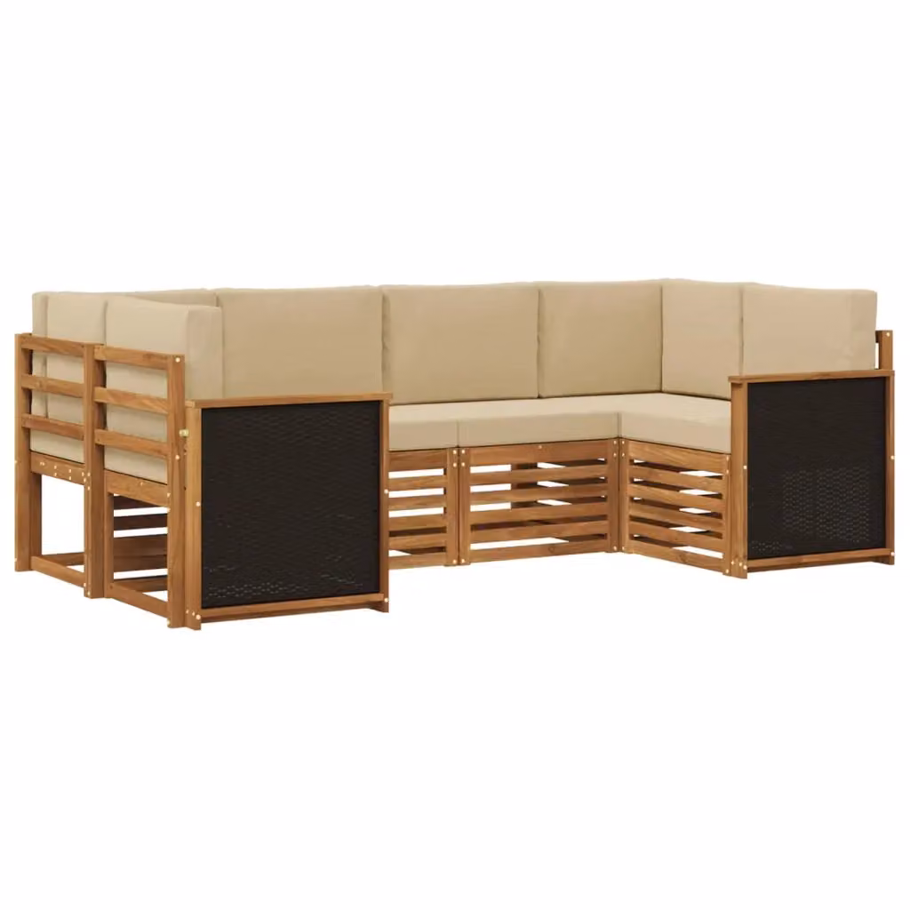 Set di divani da esterno a L vidaXL in legno di acacia con cuscini beige e marroni per giardino e terrazza – 2
