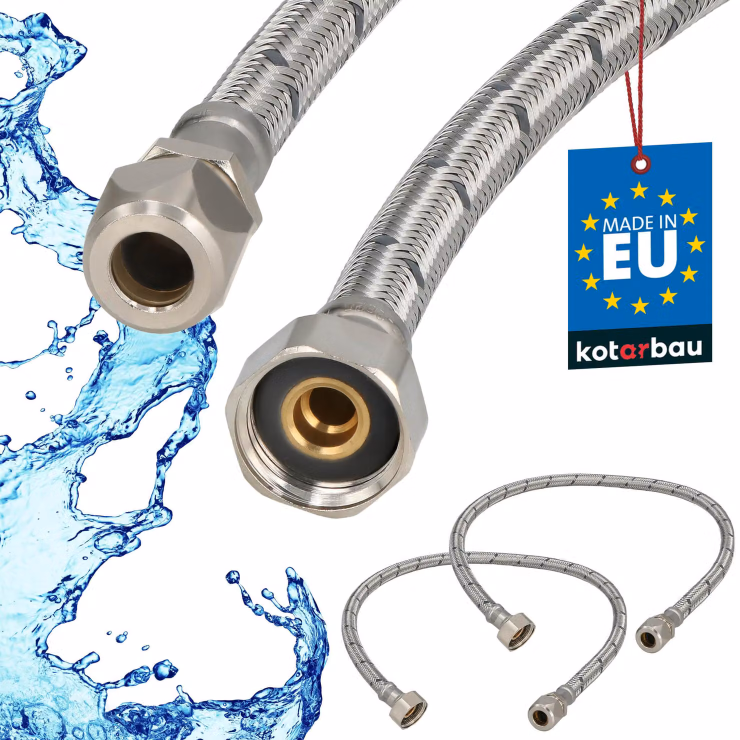 KOTARBAU® 2 Pezzi Tubo Flessibile per Rubinetto 1/2" x 3/8" Tubo di Raccordo 60 cm Dado Girevole x Raccordo a Pressare Acciaio Inox