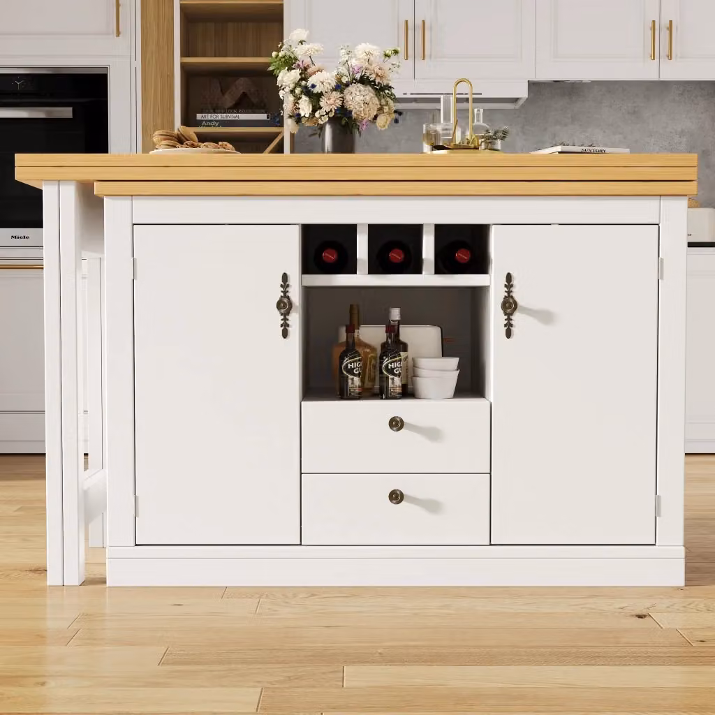 Tavolo da bar estensibile WISHDOR moderno in MDF e metallo, bianco e beige, L: 120-180 cm, P: 60 cm, H: 76 cm – 2