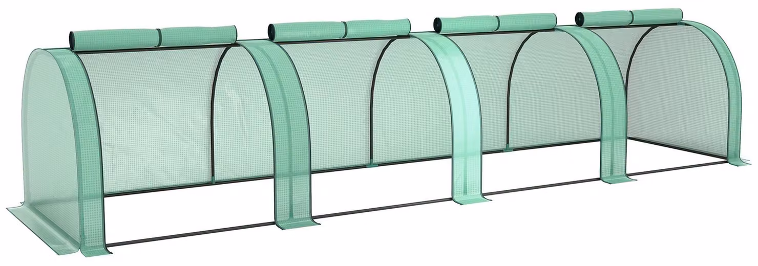 Serra a tunnel con 4 finestre con cerniera | Colore: Verde | Dimensioni: 100x395x80 cm