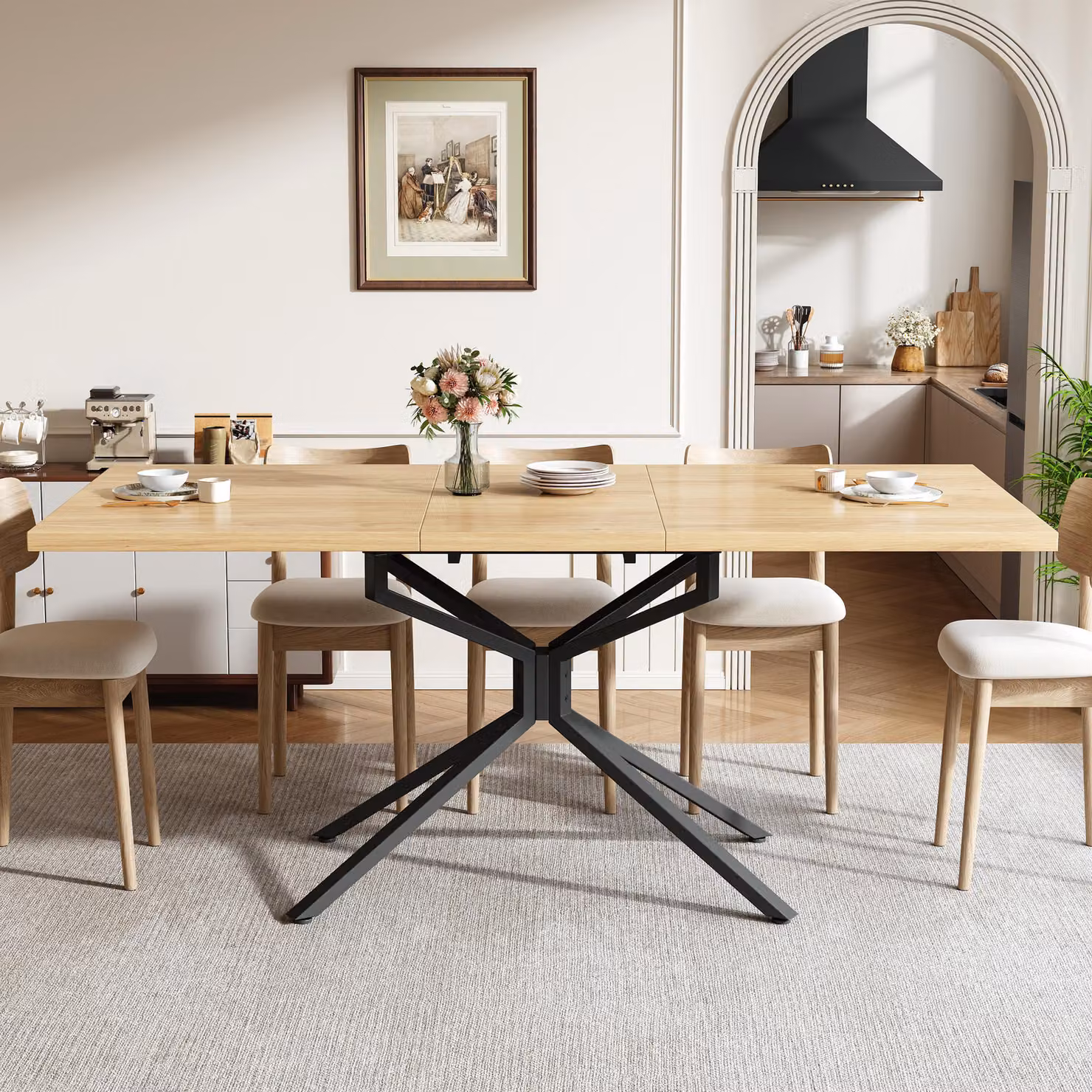 Tavolo allungabile "Flieks" per 4-6 persone, tavolo da cucina estensibile con struttura in metallo, tavolo rettangolare da pranzo 120/160x90 cm, finitura noce