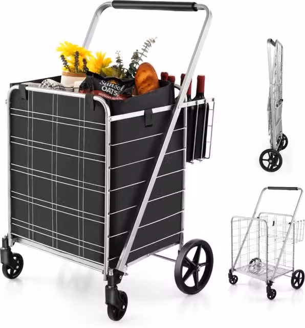 Carrello della spesa pieghevole Design Mania con rivestimento impermeabile, capacità 126L, portata 150kg, Argento