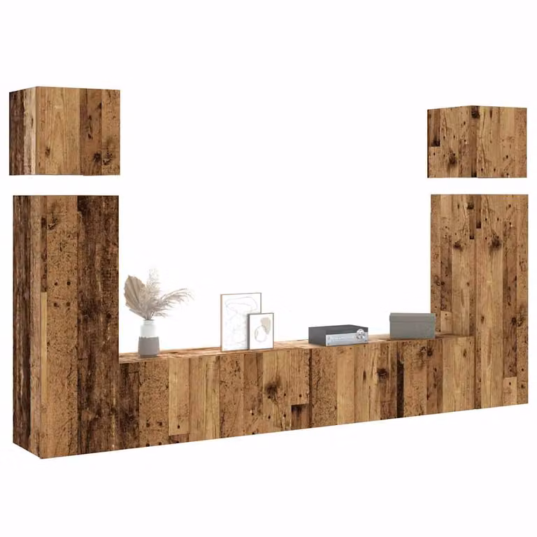 Set Mobile TV vidaXL 8 Pezzi da Parete in Legno Antico Marrone con Compartimenti Media per il Tuo Soggiorno L/P/H: 80 x 30 x 30 cm