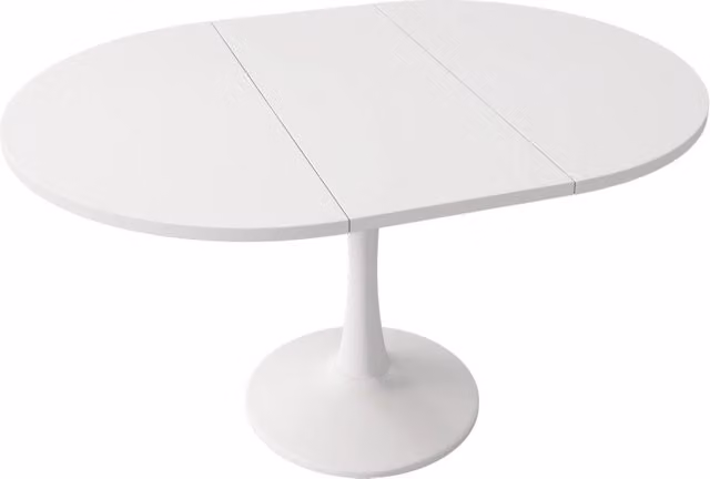 Tavolo da pranzo allungabile ovale bianco in MDF e ferro, 100/140x100x75 cm