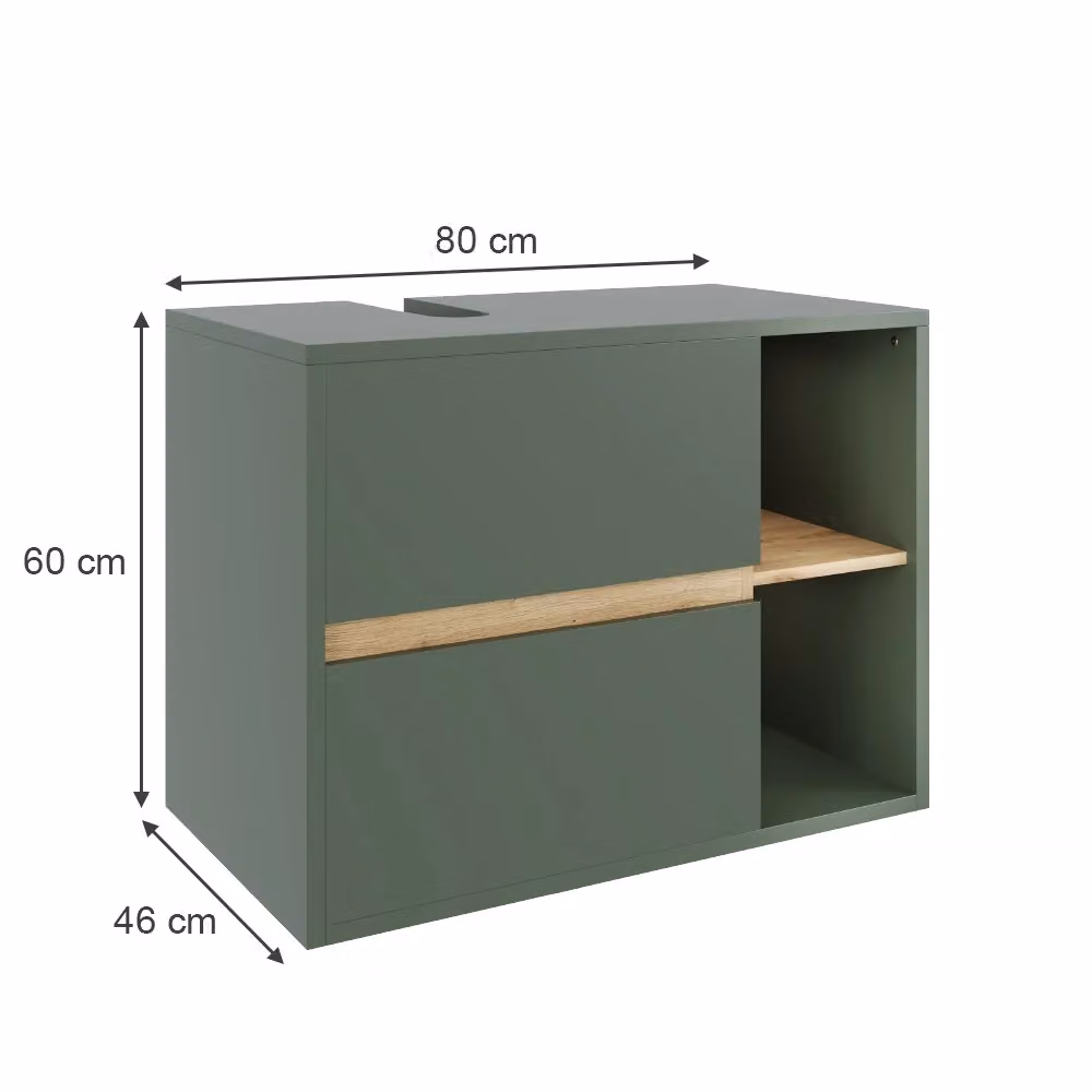 Mobiletto per lavabo moderno Vicco in legno verde e rovere con 2 cassetti L: 80 cm, P: 60 cm, H: 46 cm – 2