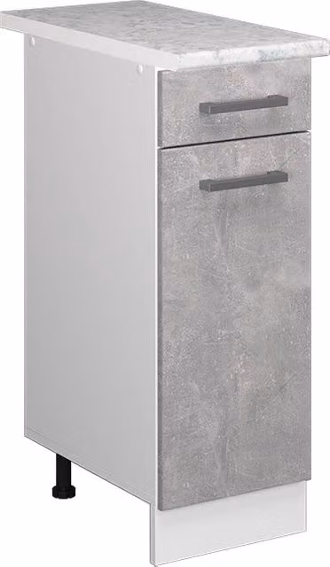 Mobiletto base per cucina Vicco R-Line Calcestruzzo/Bianco con piano in marmo L 30 cm – 1