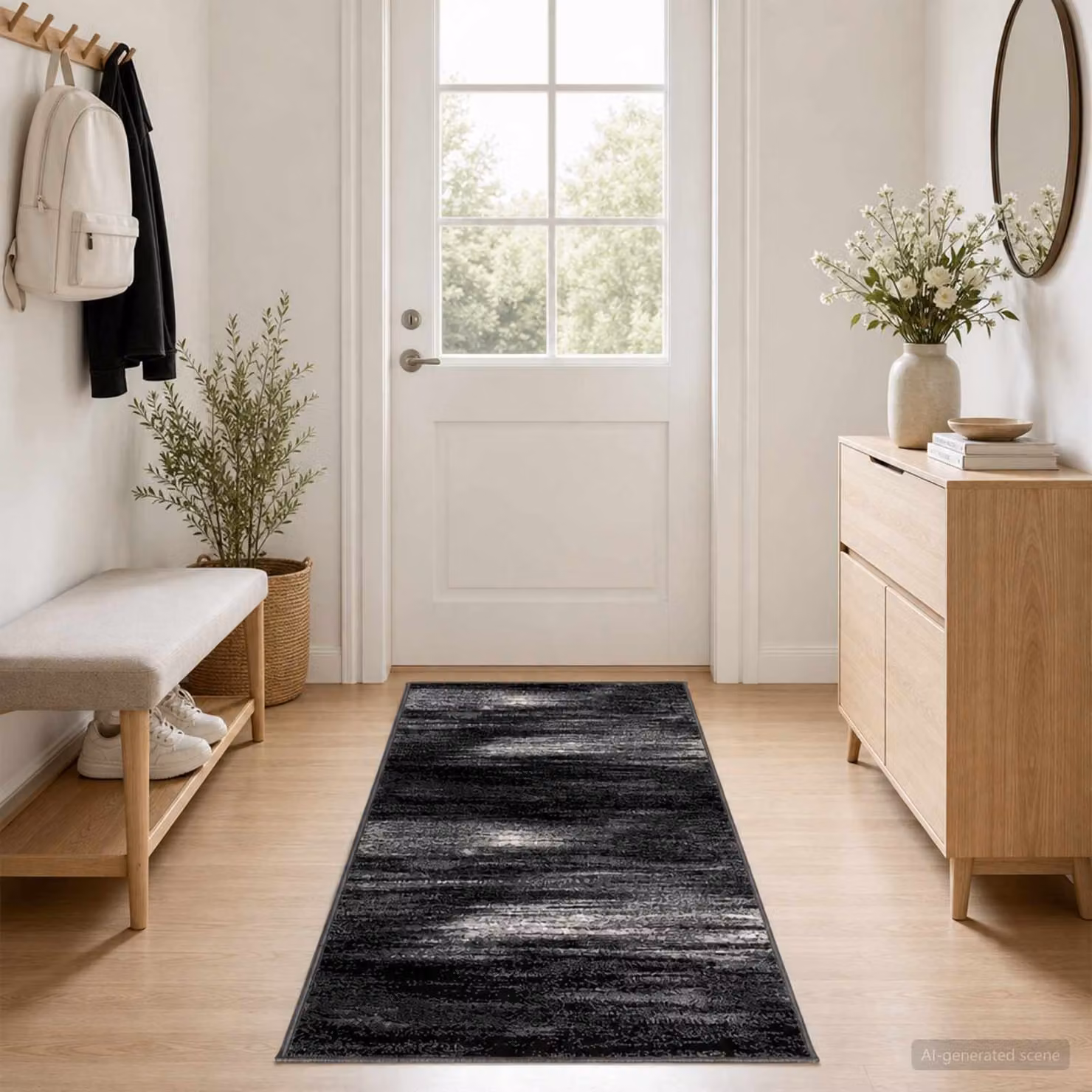 vidaXL Tappeto Runner FLORNES Tessuto Nero Pennellate 67 x 300 cm PP