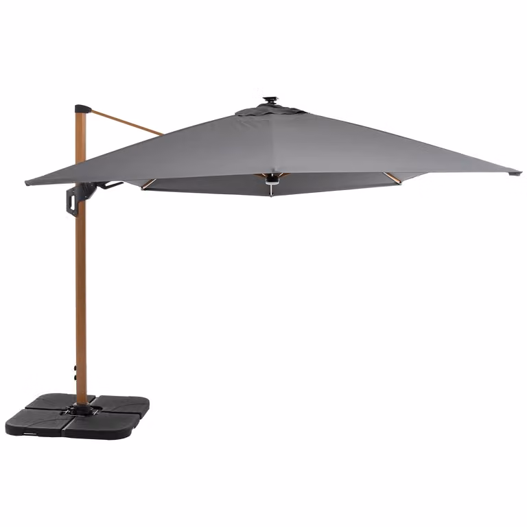 Ombrellone da giardino a braccio con LED e pannello solare Vestiamo Casa Giardino, colore grigio, L: 400 cm x P: 300 cm, H: 260 cm