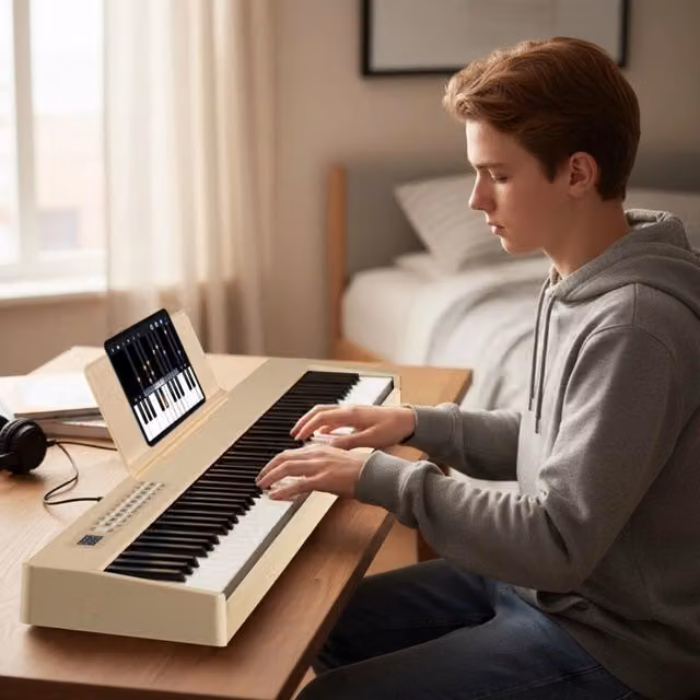 Tastiera elettrica portatile a grandezza naturale con 88 tasti, pedale sustain MIDI e connessione USB-C, disponibile in marrone, nero o beige