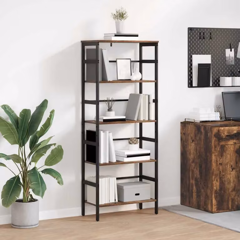 Libreria industrial vidaXL a 4 livelli in legno e metallo, colore marrone, L 60 cm x P 29,5 cm x H 149 cm