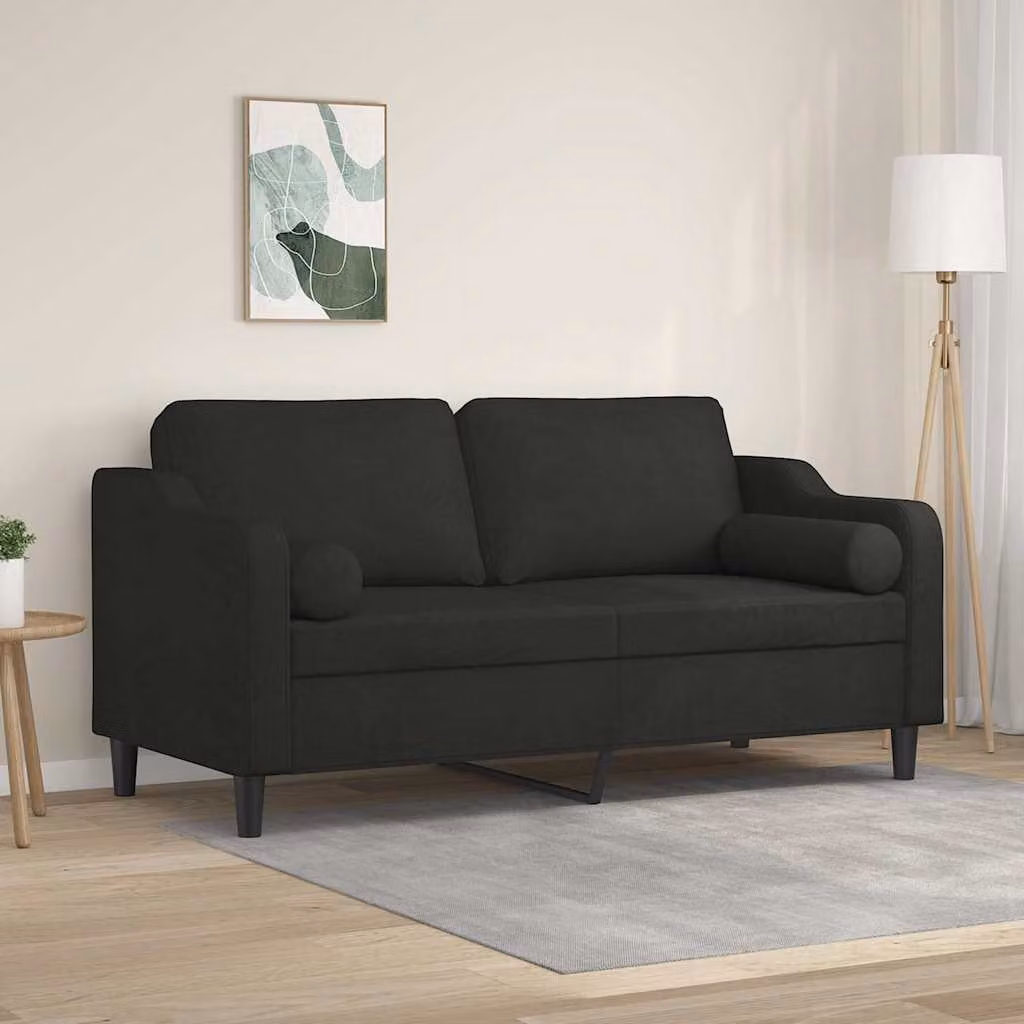 Divano a 2 Posti vidaXL Moderno in Tessuto Nero con Cuscini e Rivestimenti Rimovibili – 1