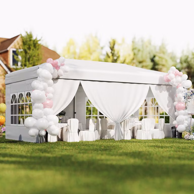 Gazebo da esterno pieghevole Costway con pareti laterali, 6 sacchi di sabbia e borsa, regolabile in altezza, Bianco