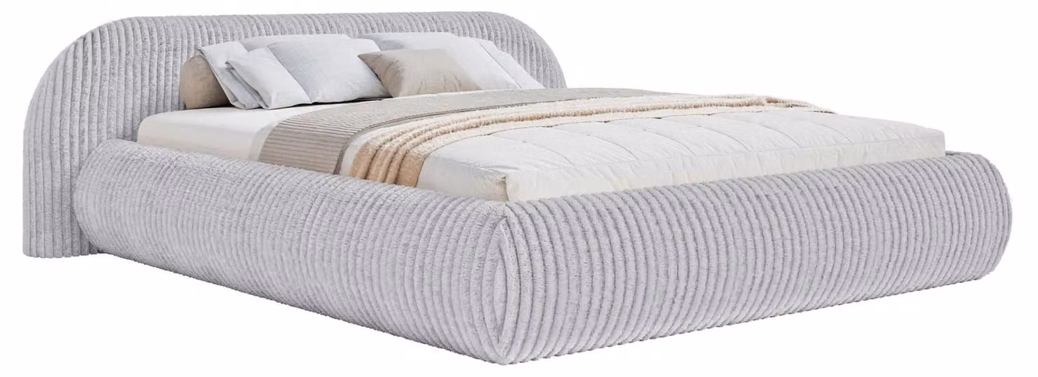 Selsey Shels Low – Letto imbottito 180x200, velluto a coste largo, grigio