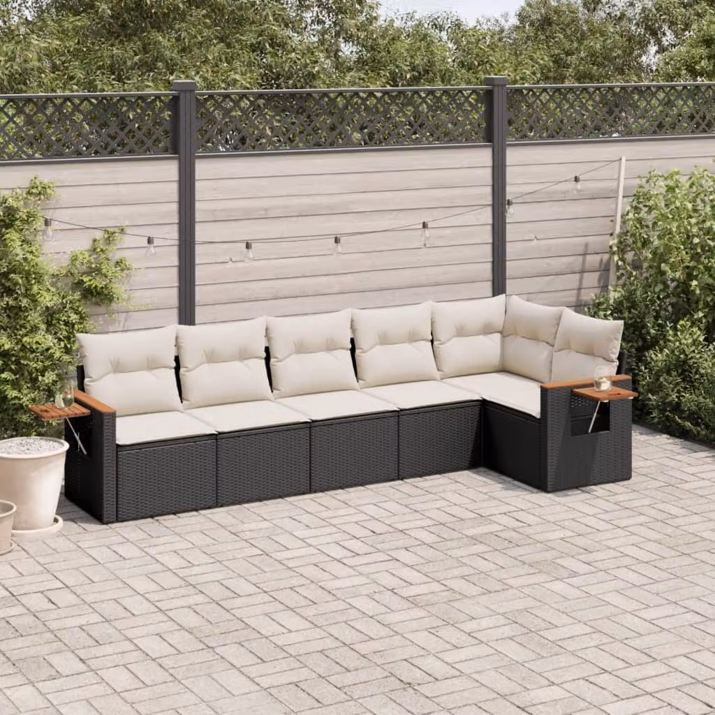 Maison Exclusive - Set Divano da Giardino 6 pz con Cuscini Nero in Polyrattan