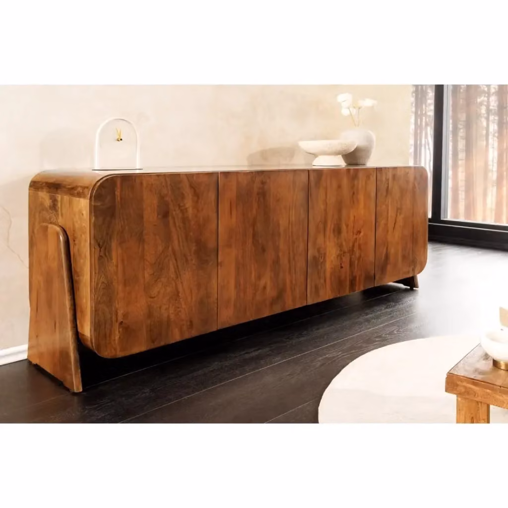 Buffet Meublorama Collezione NATURA in legno massiccio marrone con 4 porte, Larghezza: 175 cm – 2