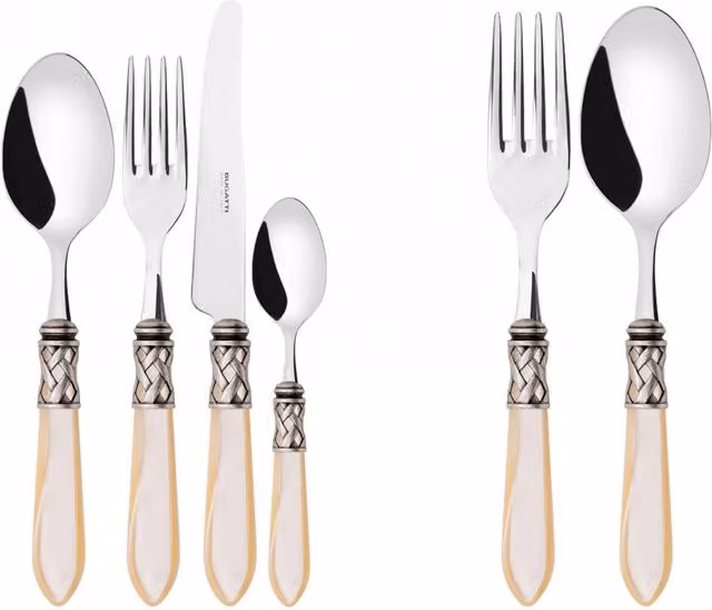 ALADDIN Ghiera Argento Anticato, Posate Set 50 pz, Scatola Colore: Avorio, Ghiera: Argento