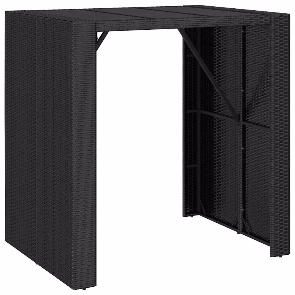 Tavolo Bar Moderno vidaXL in Polyrattan Nero con Piano in Vetro L: 105 cm, P: 80 cm, H: 110 cm – 2