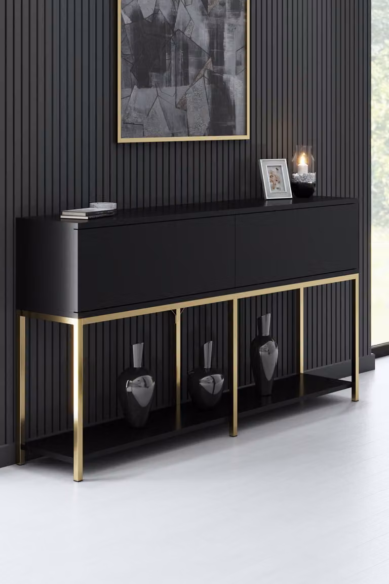 Skye Decor, Lord - Nero, Oro, mobiletti da salotto, nero, 150 x 80 x 30 cm