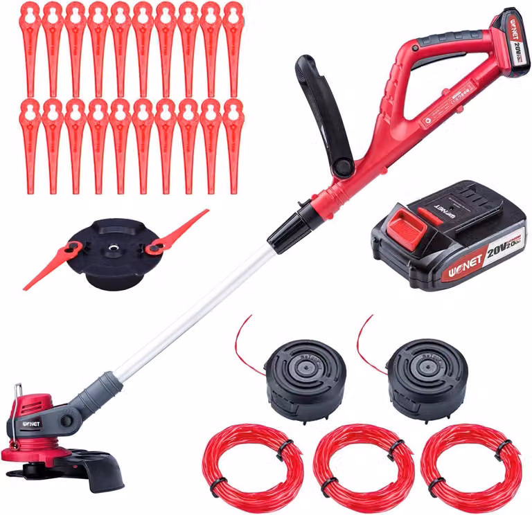 Accu Grastrimmer NCGT-S20LIDA, tagliasiepi a batteria con batteria agli ioni di litio e caricabatterie (20V, 2,0Ah), larghezza di taglio di 25 cm, testa del tagliaerba girevole a 90° e maniglia