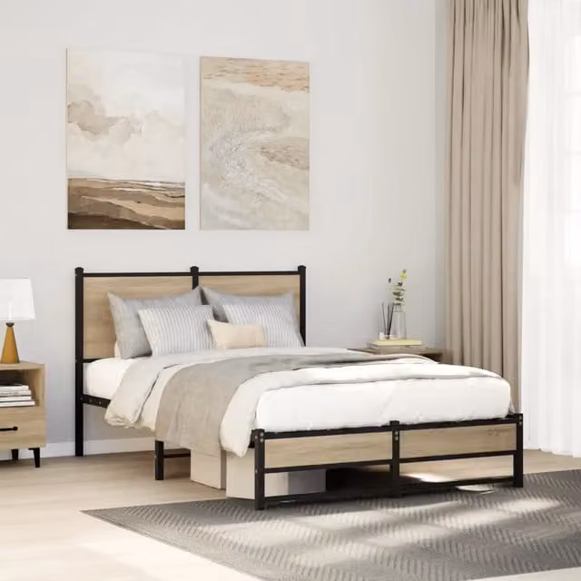 Struttura Letto Design Mania in Metallo e Rovere Sonoma, L 120 x P 200 cm – 1