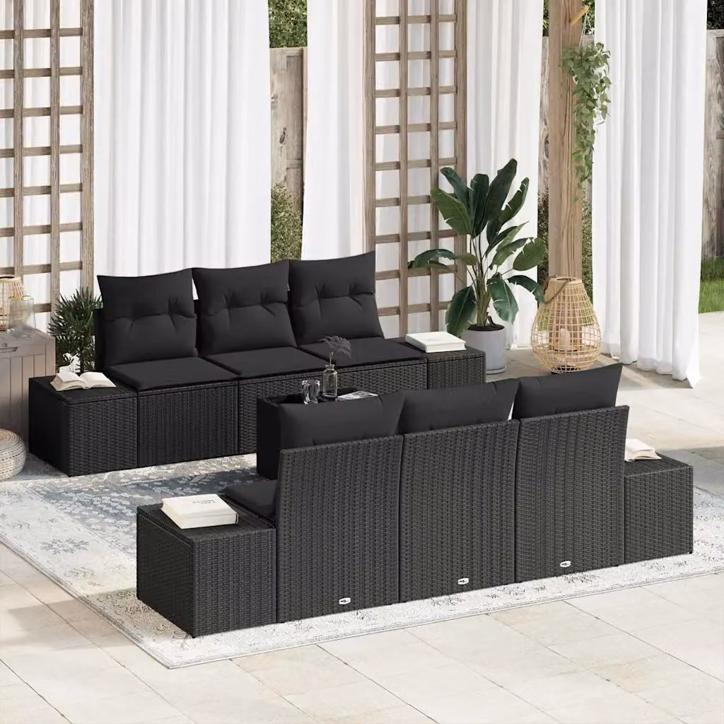 Set Divano da Giardino vidaXL 8 Pezzi in Polyrattan Nero con Cuscini e Tavolino – 1