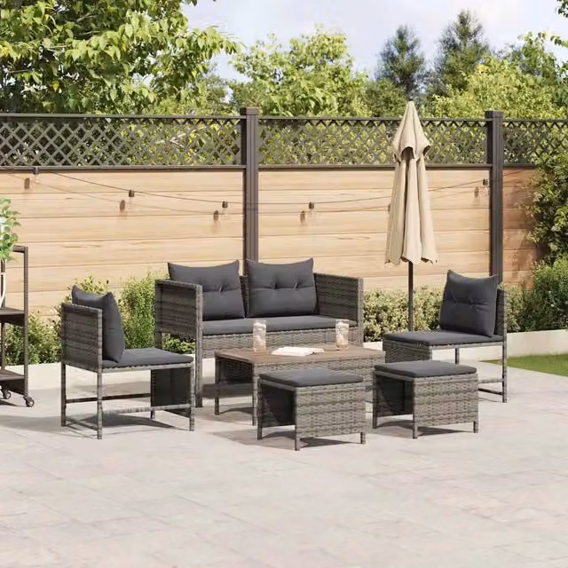 Set Divano da Giardino 6 pz-Sofa da Giardino-Divanetto da esterno Grigio e Grigio Scuro polyrattan