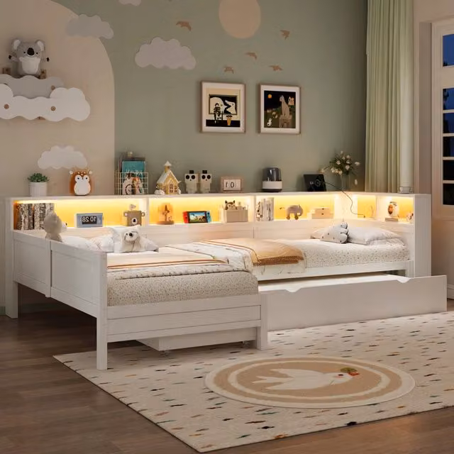 Letto a castello in legno con letto estraibile e cassetto - Xylo - 90x200 L - Bianco