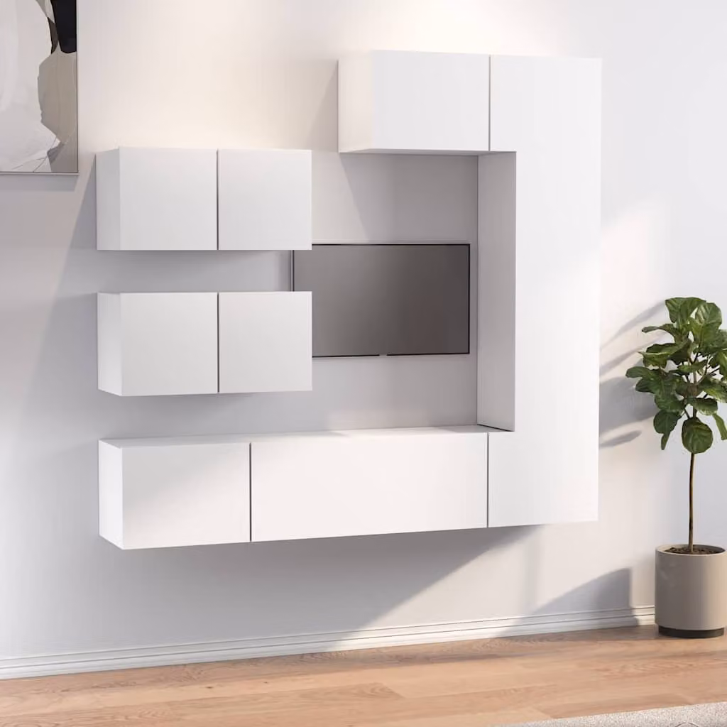 Set di Mobili Porta TV vidaXL 6 Pezzi Bianco in Legno e MDF per Soggiorno – 1