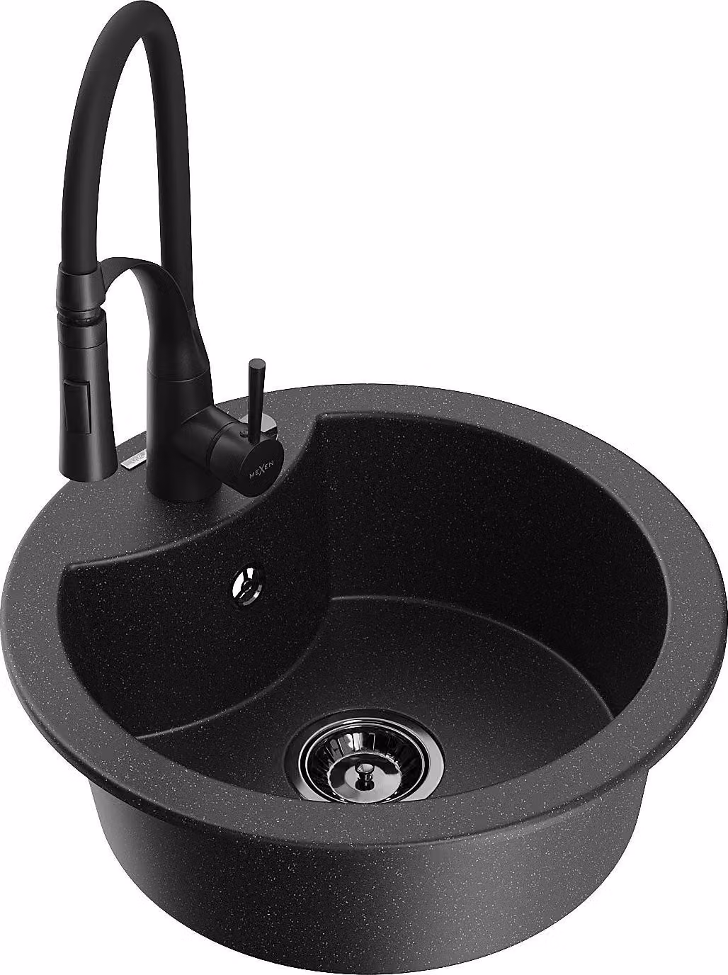 Mexen Diego lavello in granito a 1 vasca con rubinetto da cucina Aster, nero/metallo argento - 6512-73-73450-70-B