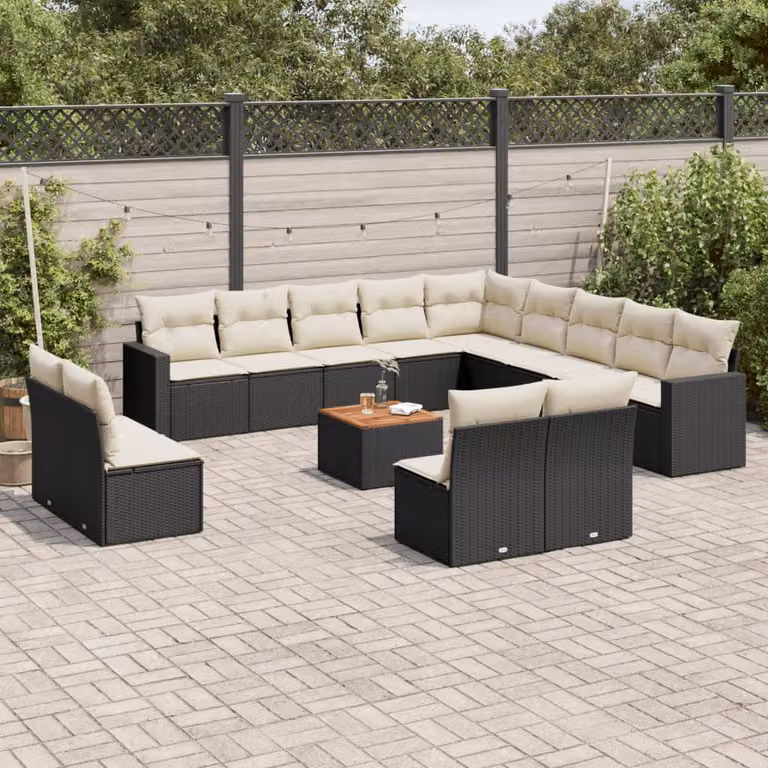 vidaXL Set Divani da Giardino a Forma di L con Cuscini e Tavolino, Polyrattan e Acciaio, Nero e Bianco
