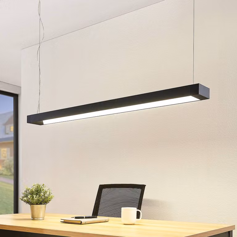 Lampada LED a sospensione Cuna, nero, 122 cm, metallo Cuna Arcchio, Nero, Studio / Ufficio, Alluminio, Moderno