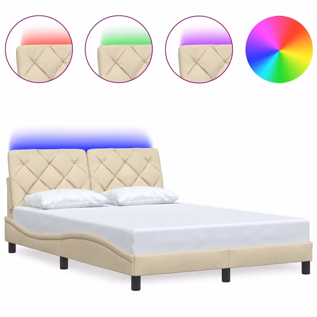 Giroletto vidaXL in tessuto beige con illuminazione LED sottostante e porta USB, senza materasso, L/P/H: 200 x 140 x 30 cm – 2